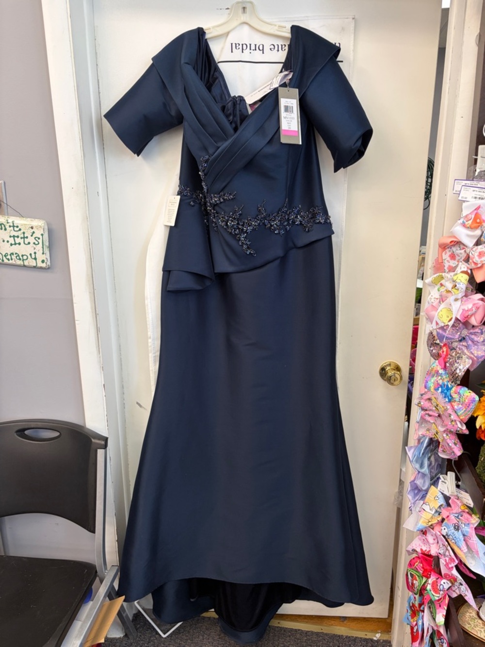 Elegant Navy Embellished Evening Dress